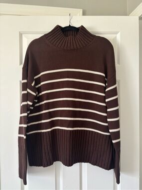 NWT Gap Brown & White Striped Mock Neck Sweater Size Small